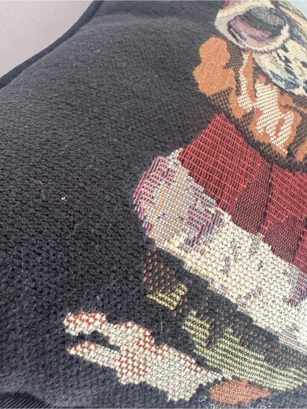 Holiday Santa Needlepoint Throw Pillow - Black and Red